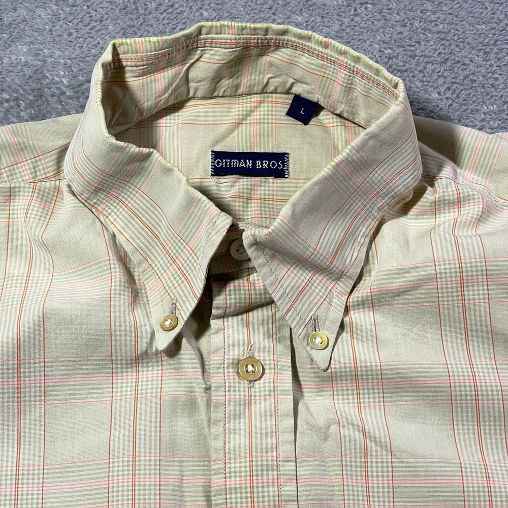 Gitman Bros Men's Button Down Dress Shirt Plaid Pattern L Yellow‎ Barn Cottage